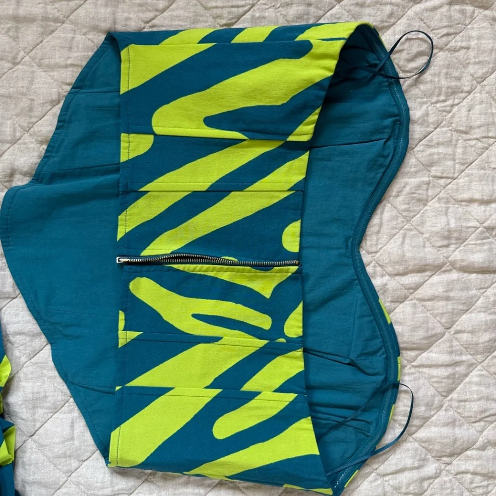 Neon Green & Teal Abstract Print Women’s Two-Piece Set - Picture 3 of 3